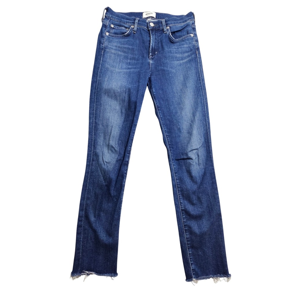 AGOLDE Sophie Skinny Jeans 26 Blue Raw Hem High Rise Stretch A018-3005